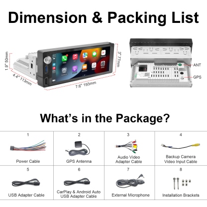 6.9" Touch Bluetooth Single Din Car Stereo For Apple/Android CarPlay With 2GB + 32GB  