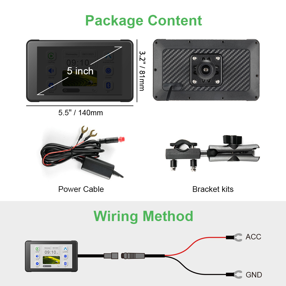 5 Inch Motorcycle CarPlay Navigator Portable Waterproof Screen