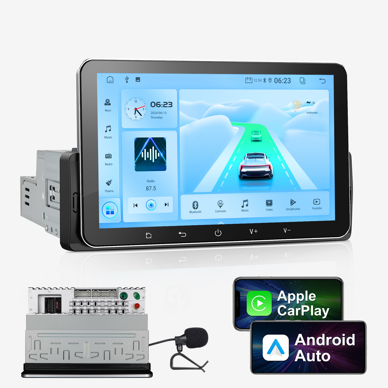 7 Inch Single Din Car Stereo with Wireless CarPlay & Android Auto - Bluetooth, GPS, WiFi, FM Radio, Touchscreen Multimedia Player