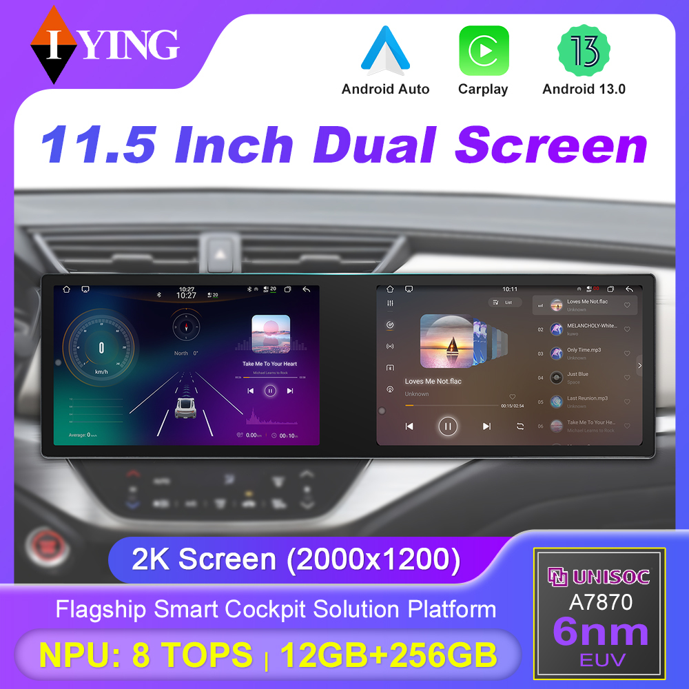 11.5" Dual Screen Autoradio Car Radio Touch Screen Car MP5 Player with Wireless Carplay & Android Auto BT/Type-C/USB