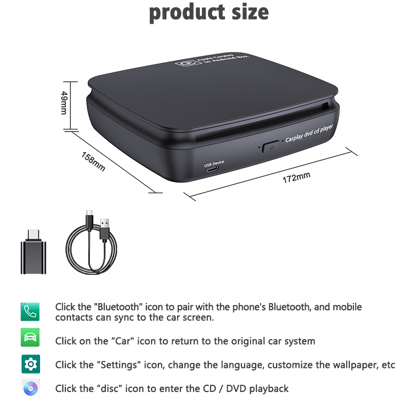 IYING Exclusive Android 13.0 Wireless CarPlay AI Box with Carplay DVD/CD Player