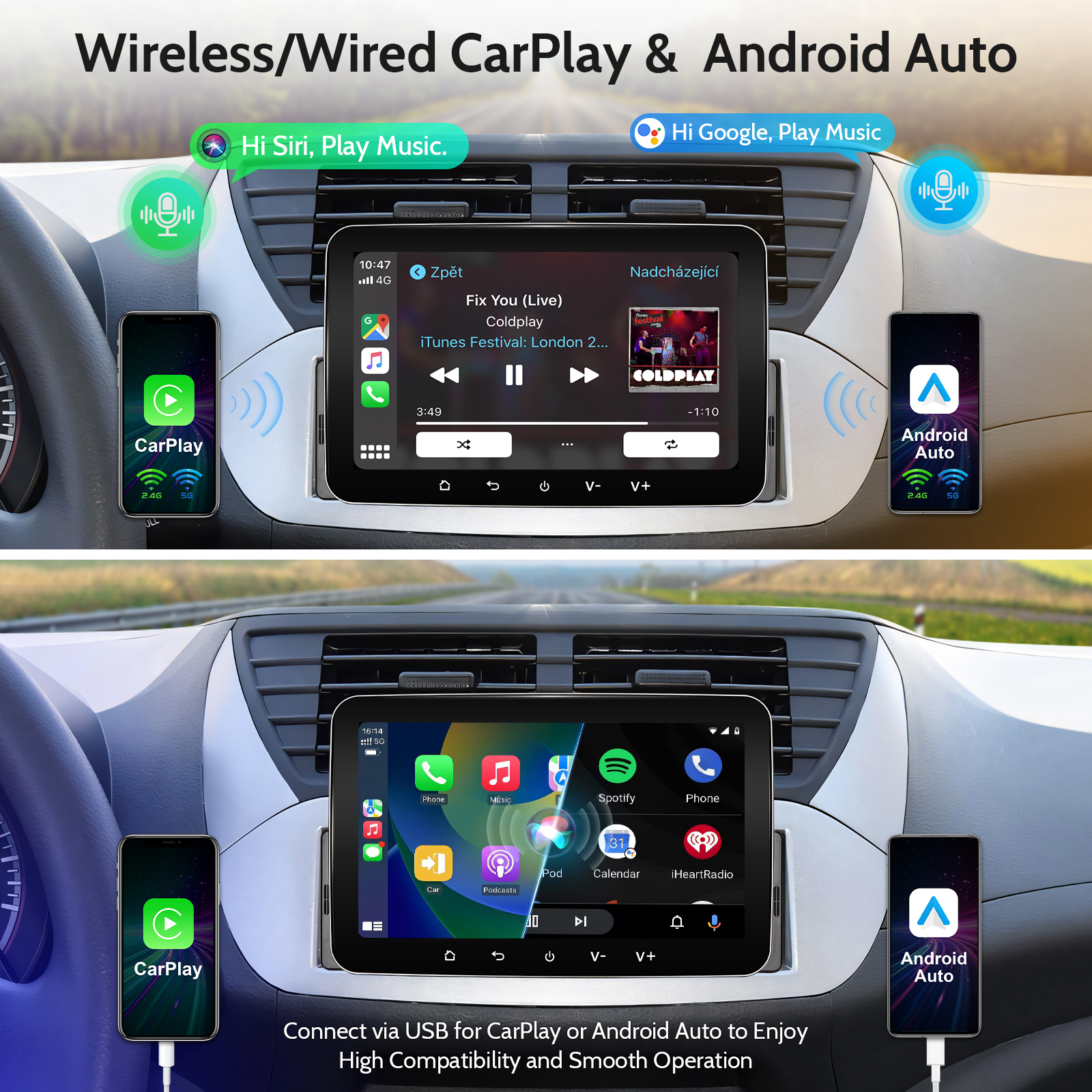 7" Single Din Car Stereo with Wireless CarPlay & Android Auto - Bluetooth, GPS, WiFi, FM Radio, Touchscreen Multimedia Player