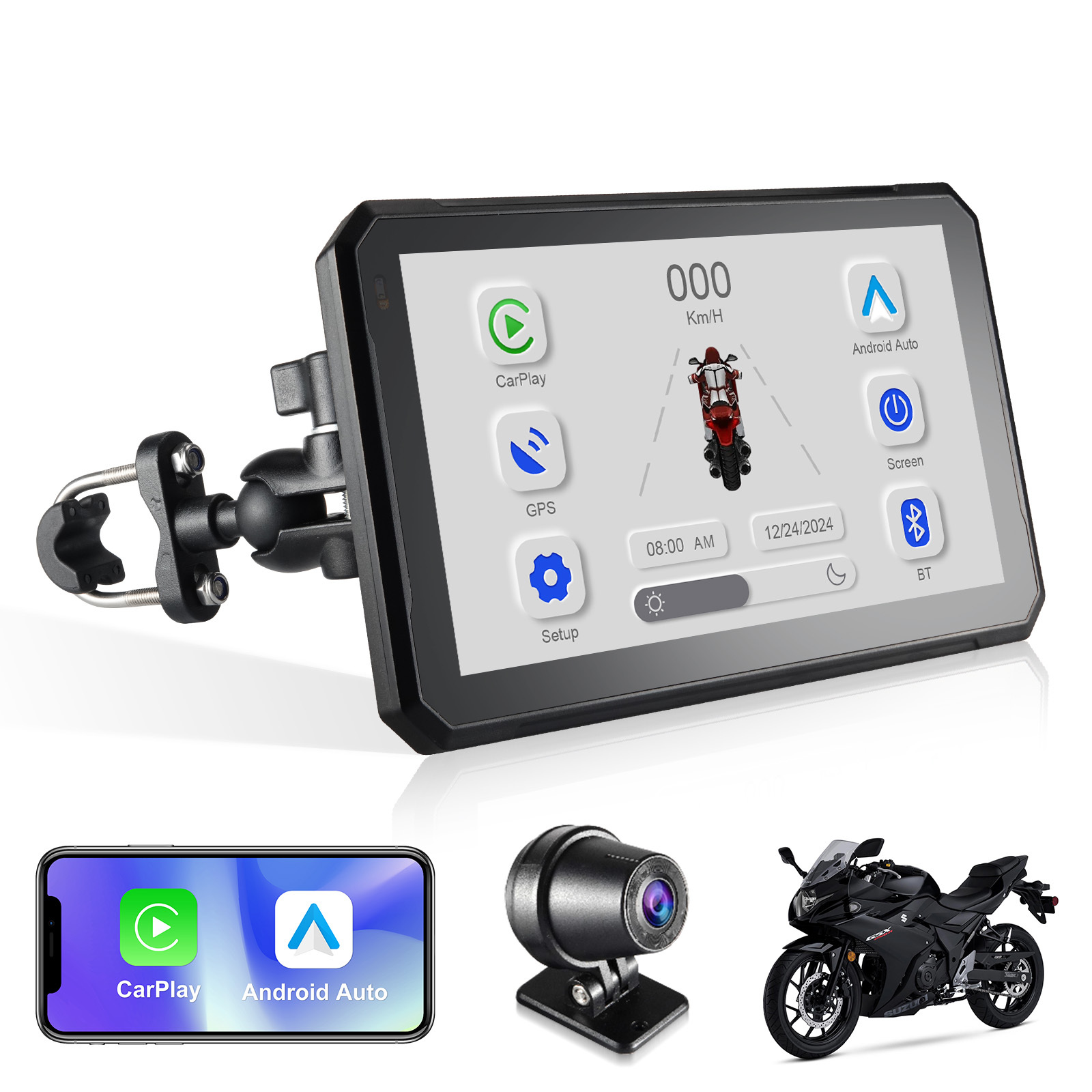 IYING M7 Pro 7 Inch Motorcycle Carplay Portable Android Auto Player Supports WIFI, Dual Bluetooth