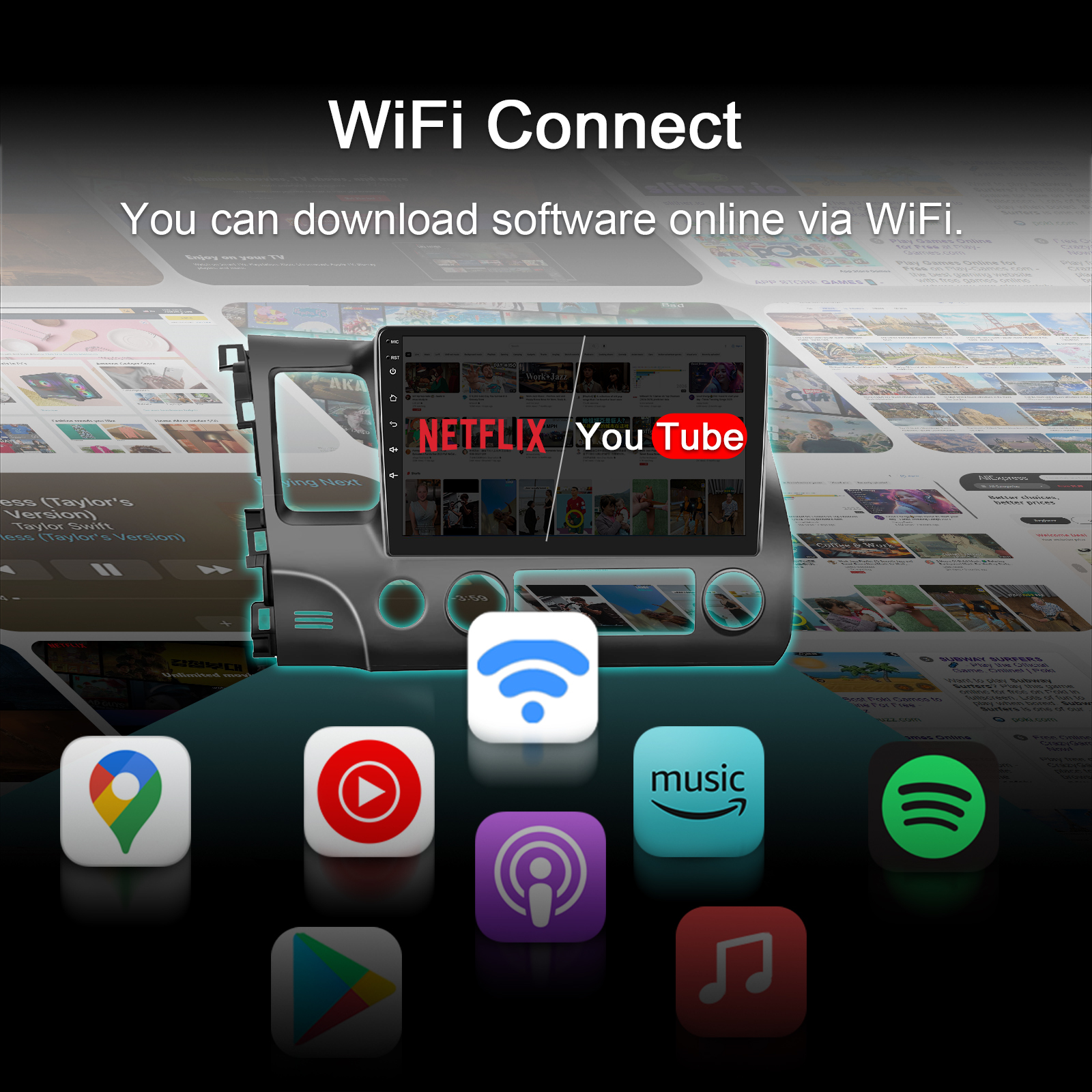 10.1 inch IPS Touch Screen Android 12 Car Radio for Honda Civic 2006-2011 with 2GB RAM+32GB ROM