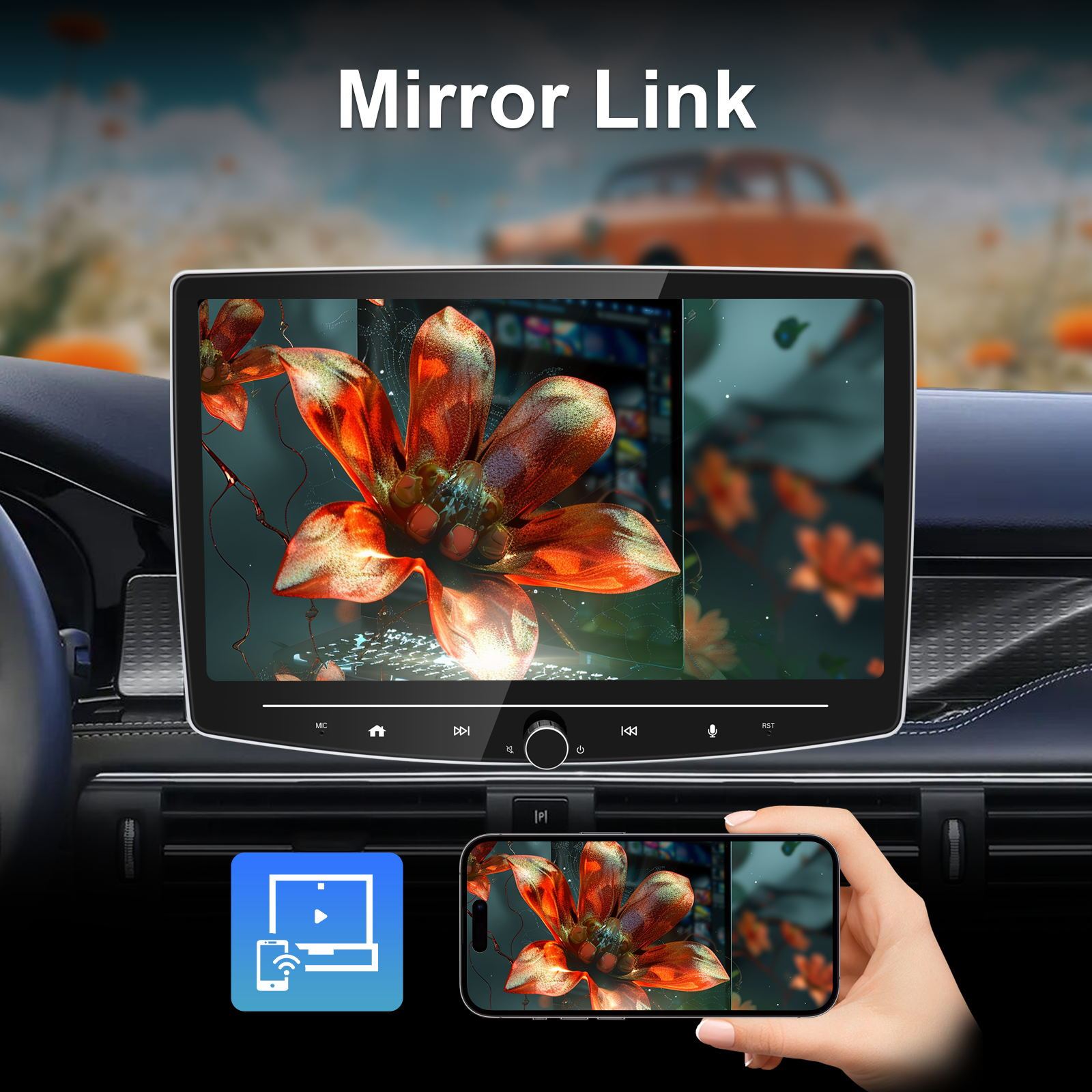 10-inch Double DIN Android Knob-Adjustable Touch Screen Car Radio