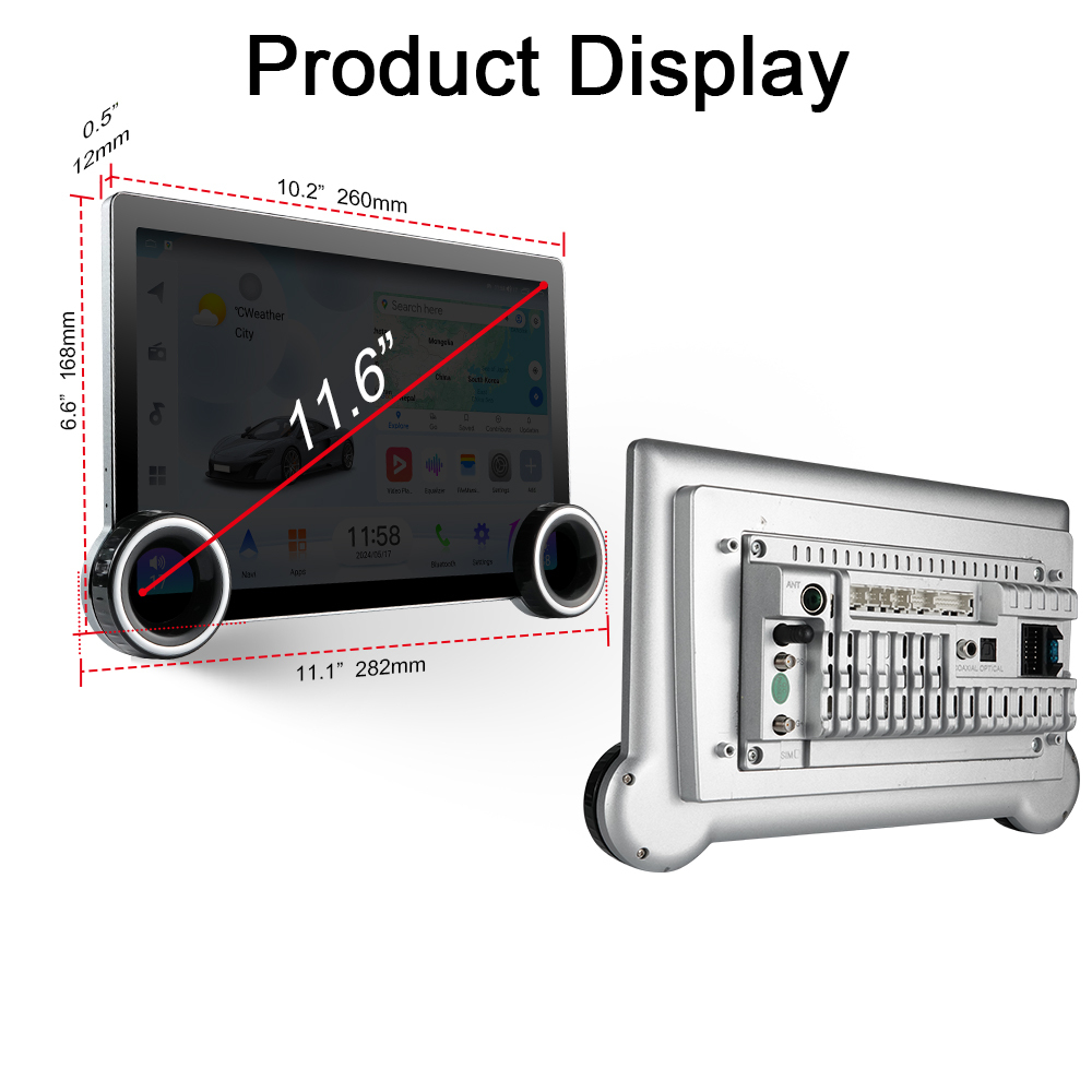 11.6-inch 2K QLED Touchscreen Android Car Stereo with Dual Knob Design