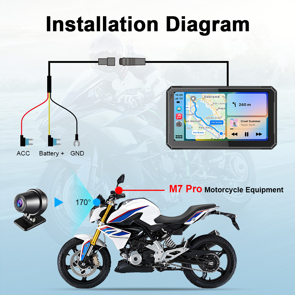 IYING M7 Pro 7 Inch Motorcycle Carplay Portable Android Auto Player Supports WIFI, Dual Bluetooth