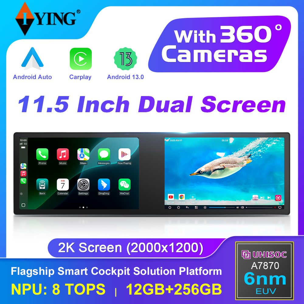 11.5" Dual Screen Autoradio Car Radio Touch Screen Car MP5 Player with Wireless Carplay & Android Auto BT/Type-C/USB