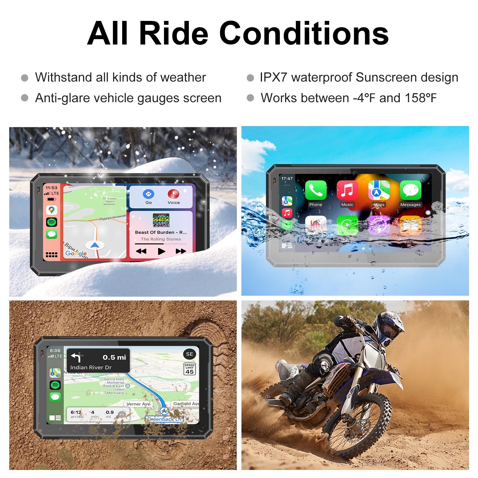 IYING M7 Pro 7 Inch Motorcycle Carplay Portable Android Auto Player Supports WIFI, Dual Bluetooth