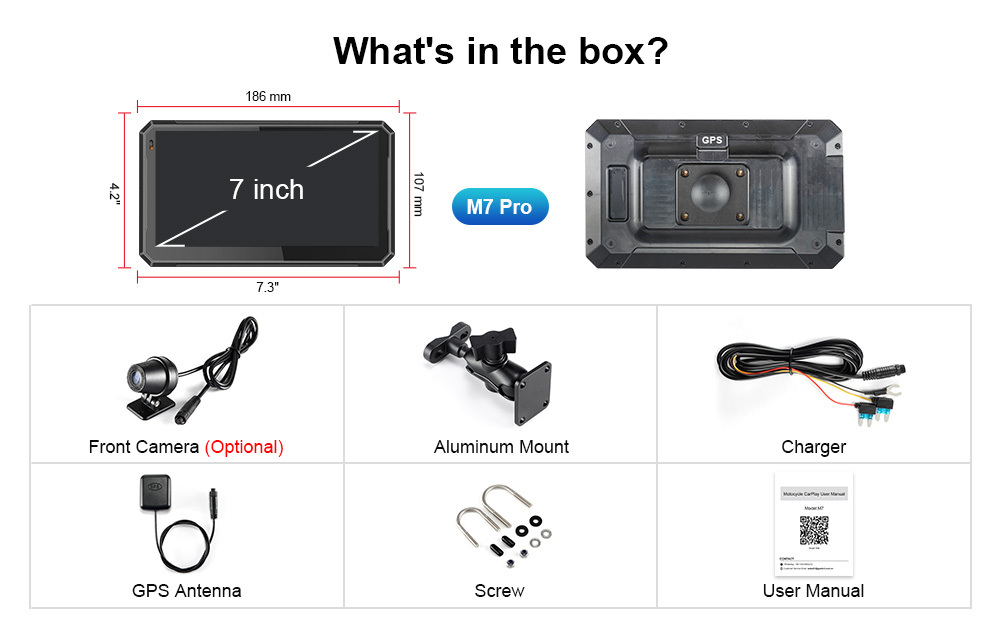 IYING M7 Pro 7 Inch Motorcycle Carplay Portable Android Auto Player Supports WIFI, Dual Bluetooth