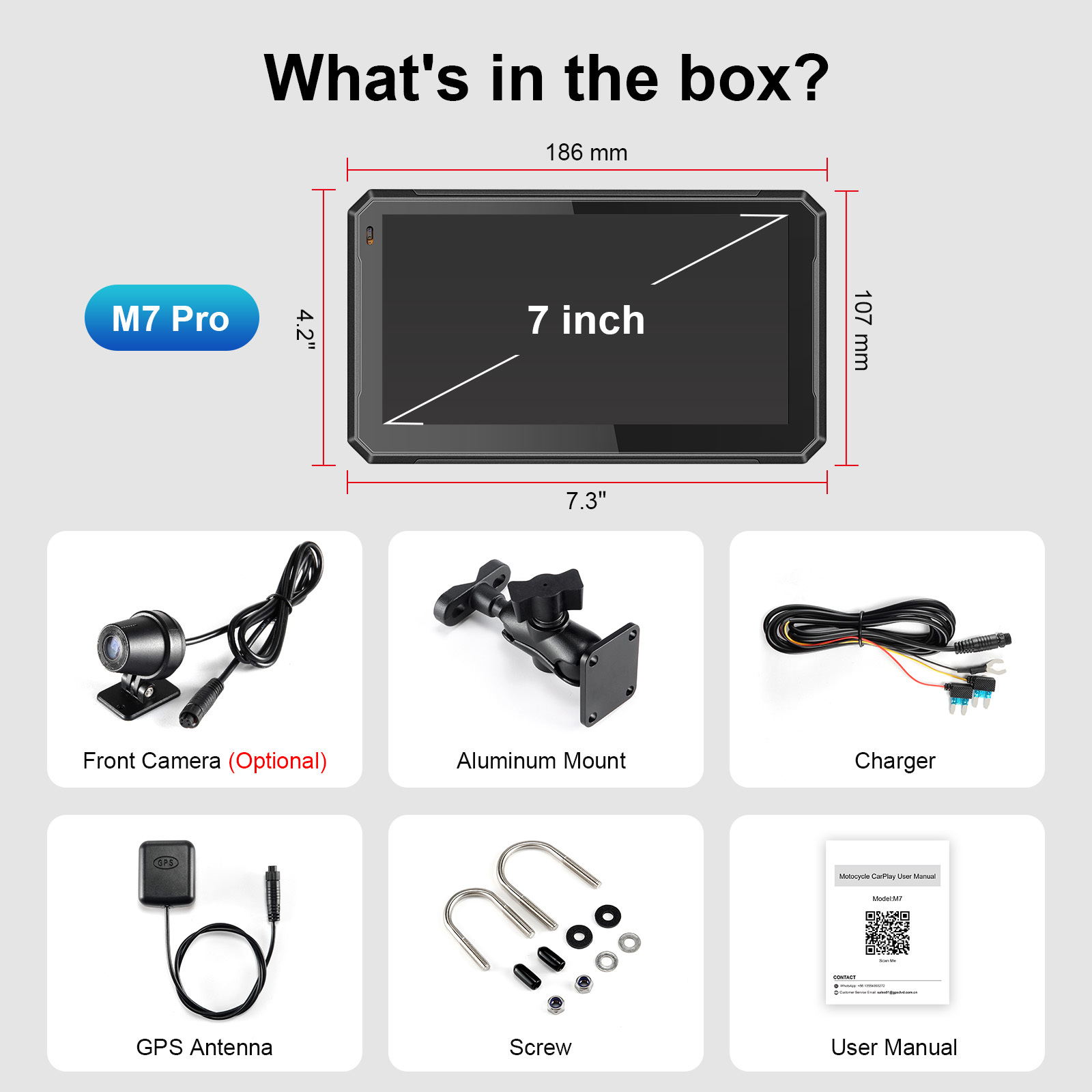 IYING M7 Pro 7 Inch Motorcycle Carplay Portable Android Auto Player Supports WIFI, Dual Bluetooth