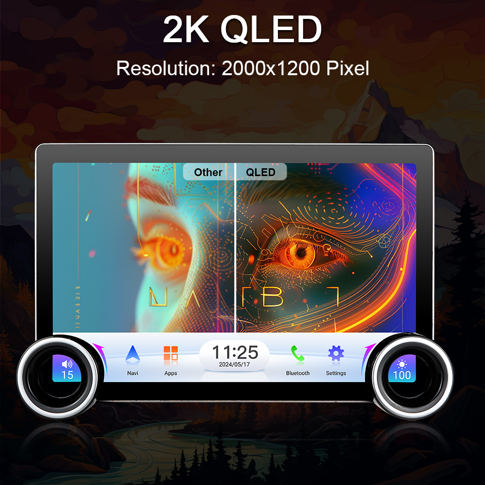 11.6-inch 2K QLED Touchscreen Android Car Stereo with Dual Knob Design