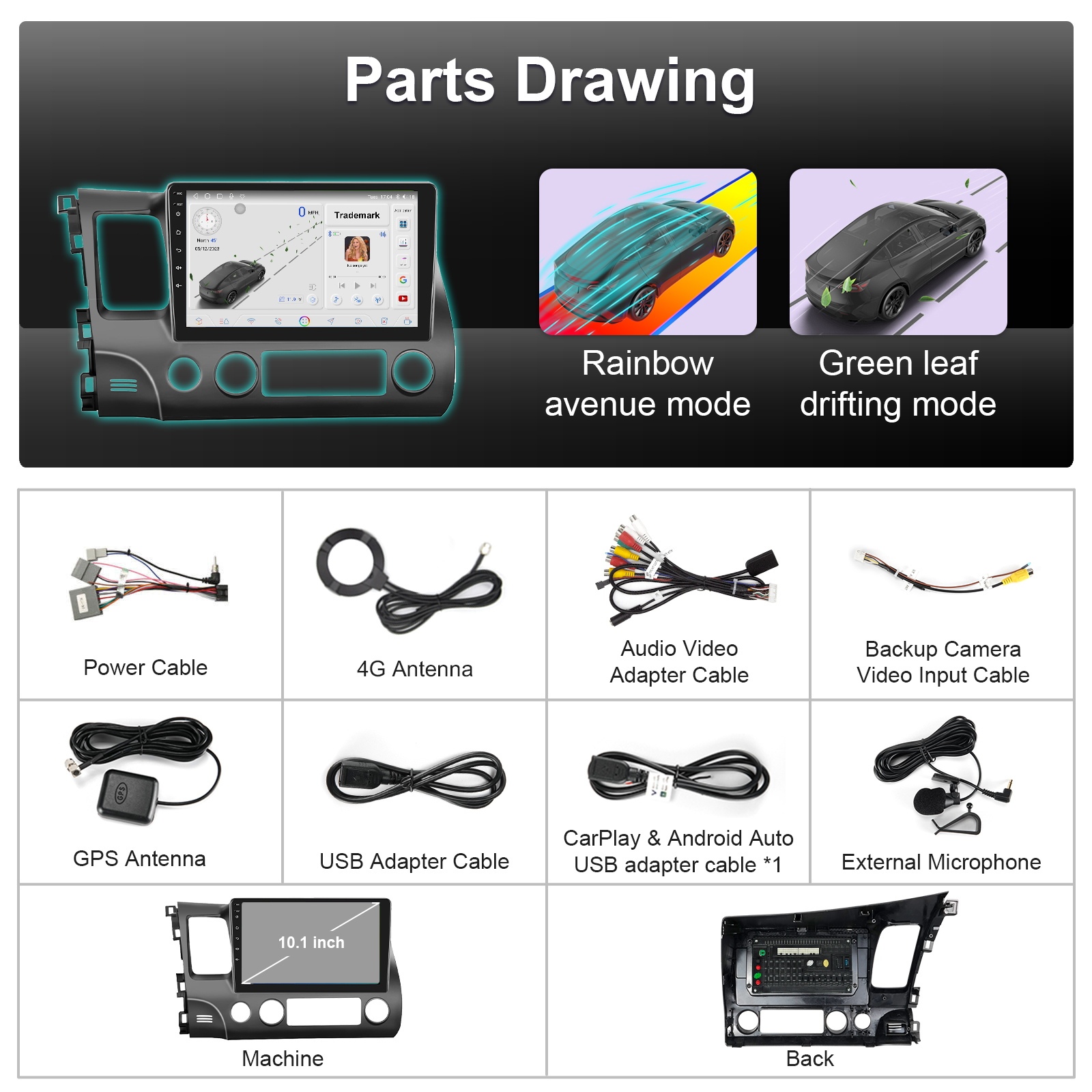 10.1 inch IPS Touch Screen Android 12 Car Radio for Honda Civic 2006-2011 with 2GB RAM+32GB ROM