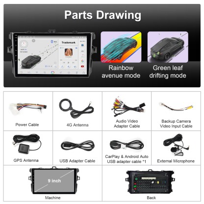 Carplay Car Radio 9 Inch Touch Screen Android 13 32G For Toyota Corolla 2009-2013 
