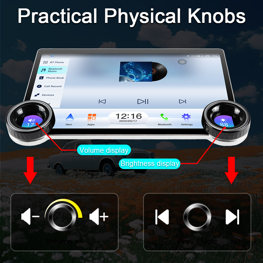 11.6-inch 2K QLED Touchscreen Android Car Stereo with Dual Knob Design