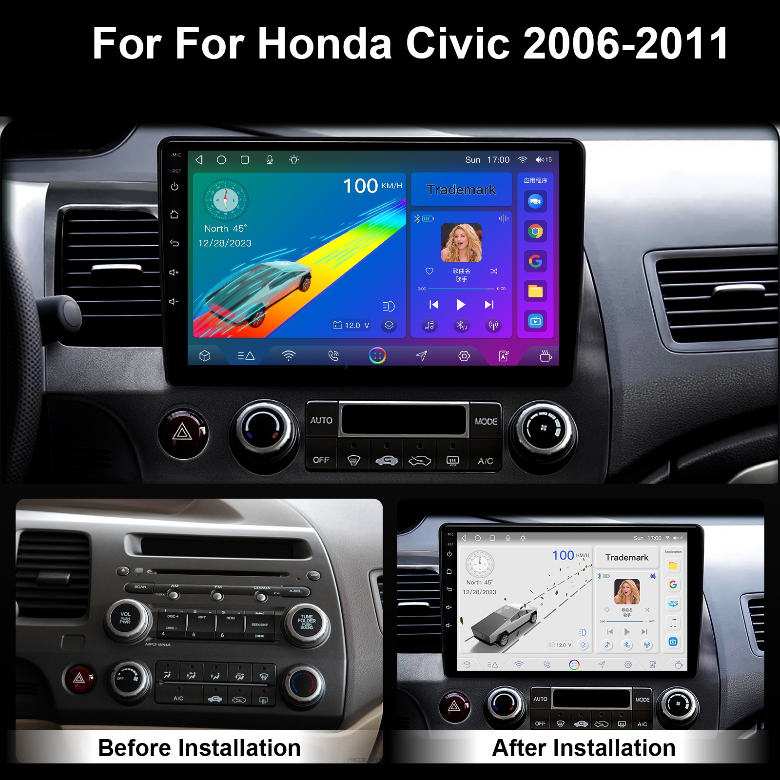 10.1 inch IPS Touch Screen Android 12 Car Radio for Honda Civic 2006-2011 with 2GB RAM+32GB ROM