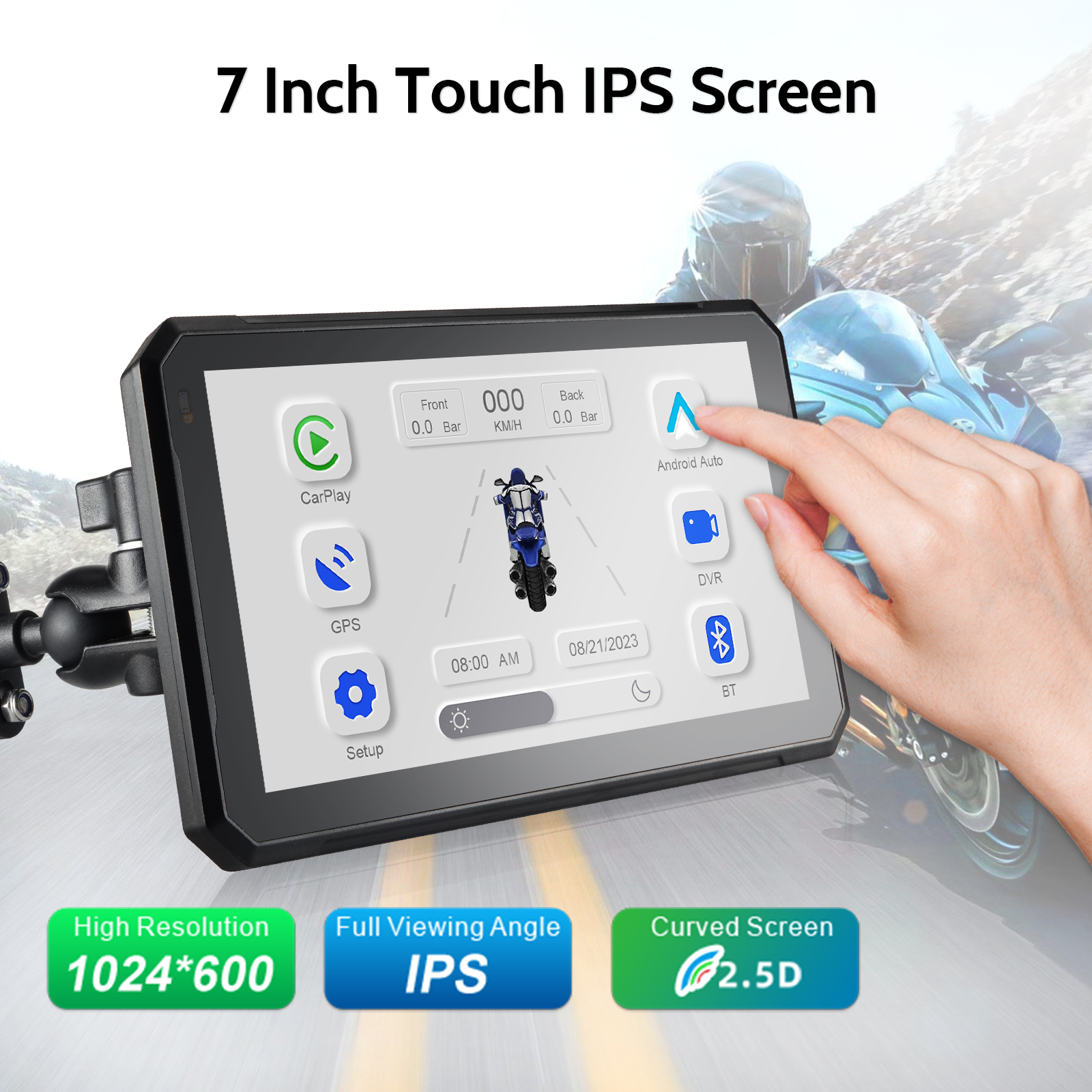 IYING M7 Pro 7 Inch Motorcycle Carplay Portable Android Auto Player Supports WIFI, Dual Bluetooth