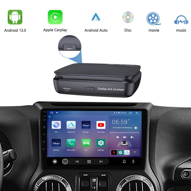 IYING Exclusive Android 13.0 Wireless CarPlay AI Box with Carplay DVD/CD Player