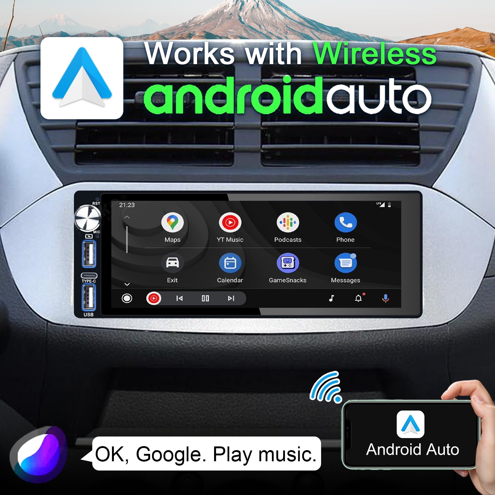 6.9" Touch Bluetooth Single Din Car Stereo For Apple/Android CarPlay With 2GB + 32GB  