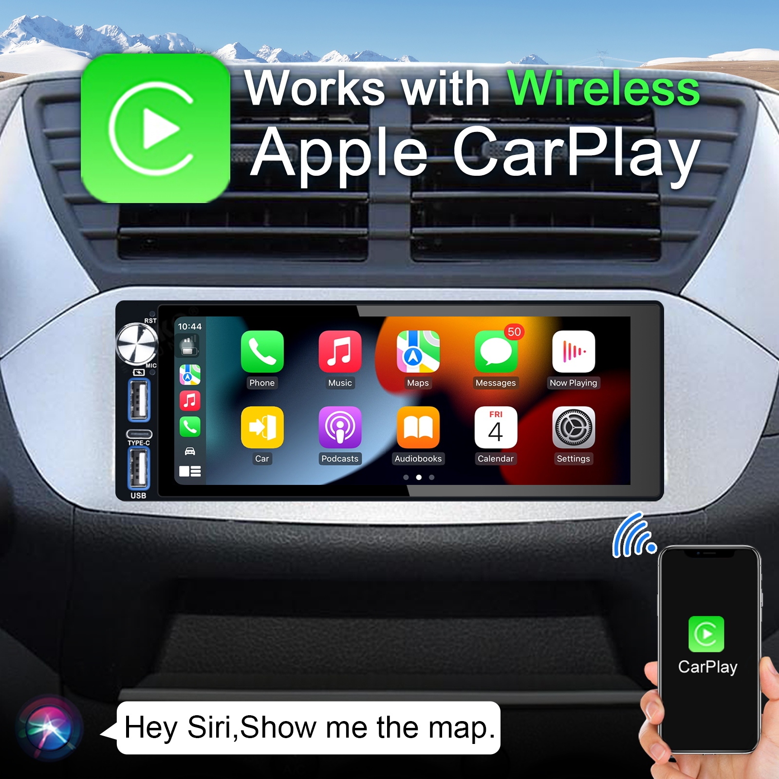 6.9" Touch Bluetooth Single Din Car Stereo For Apple/Android CarPlay With 2GB + 32GB  