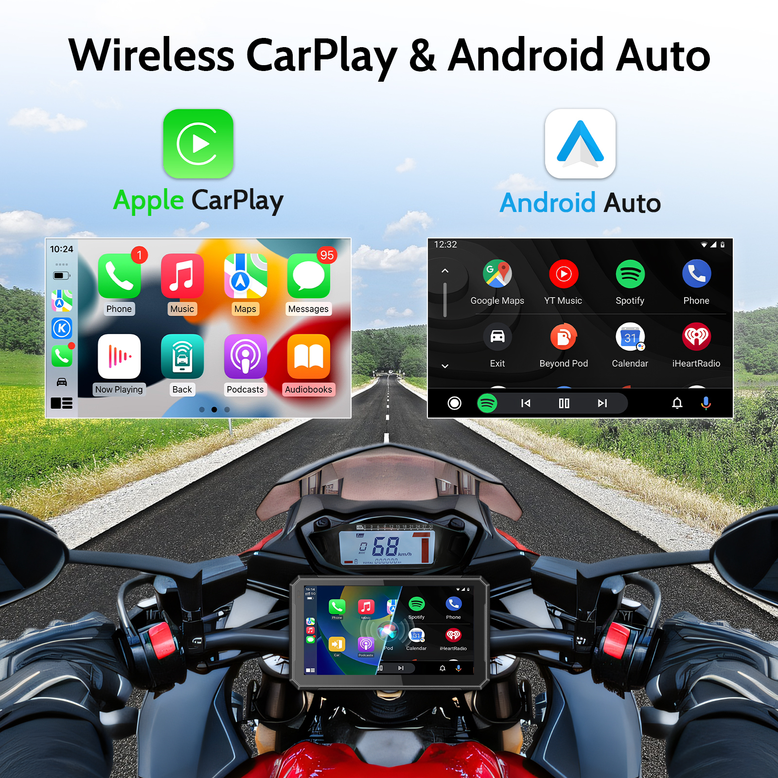 IYING M7 Pro 7 Inch Motorcycle Carplay Portable Android Auto Player Supports WIFI, Dual Bluetooth