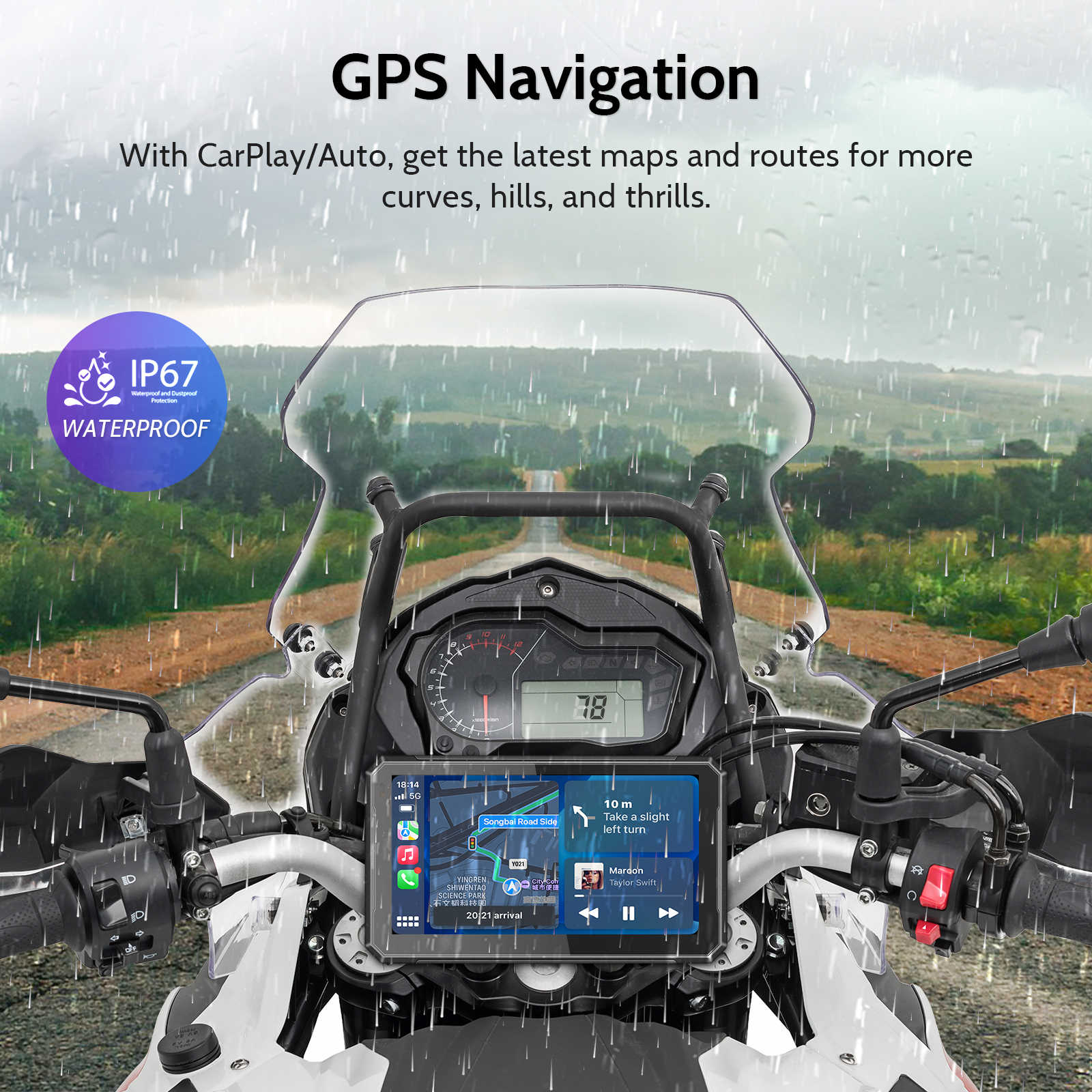 IYING M7 Pro 7 Inch Motorcycle Carplay Portable Android Auto Player Supports WIFI, Dual Bluetooth