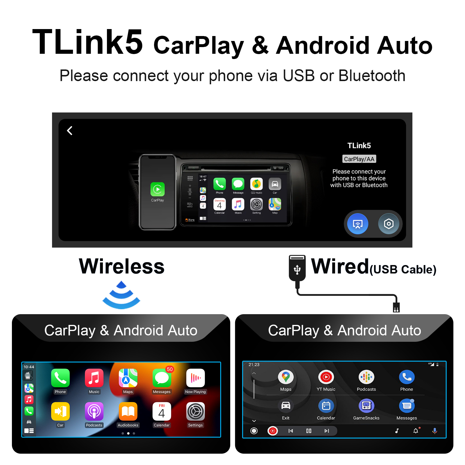 6.9" Touch Bluetooth Single Din Car Stereo For Apple/Android CarPlay With 2GB + 32GB  