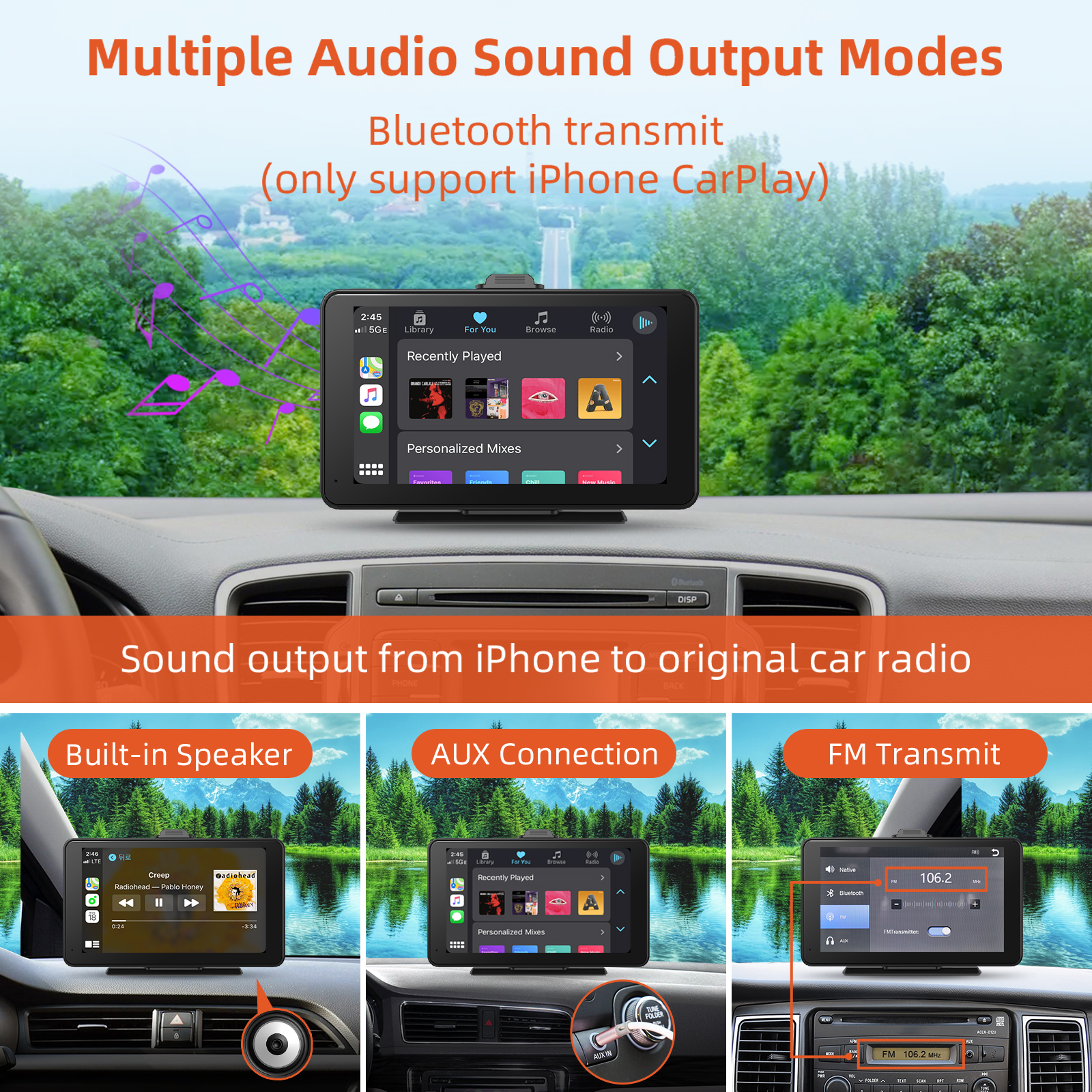 7 Inch HD IPS Touch Portable Car Screen with 1080P Backup Camera