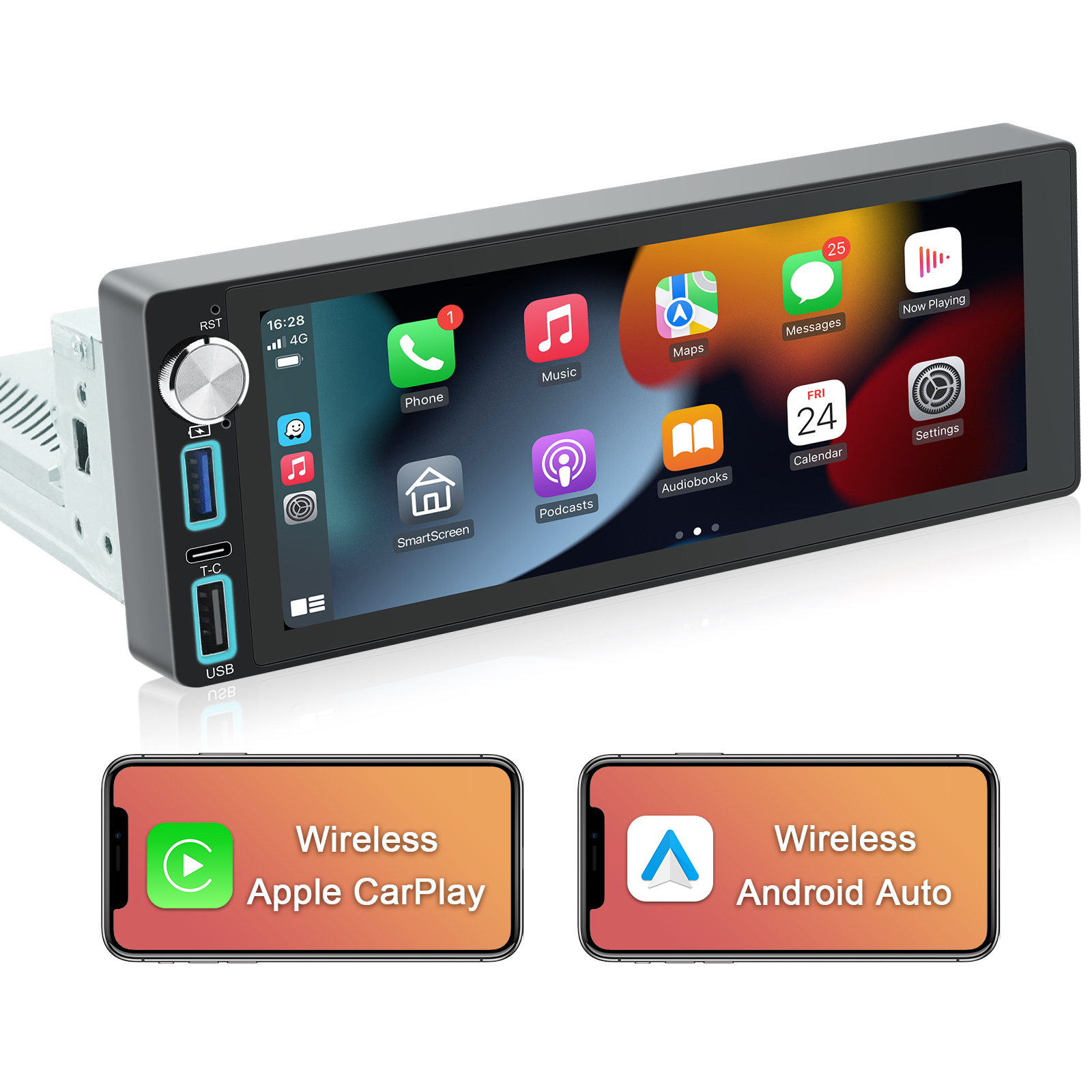 6.9" Touch Bluetooth Single Din Car Stereo For Apple/Android CarPlay With 2GB + 32GB  