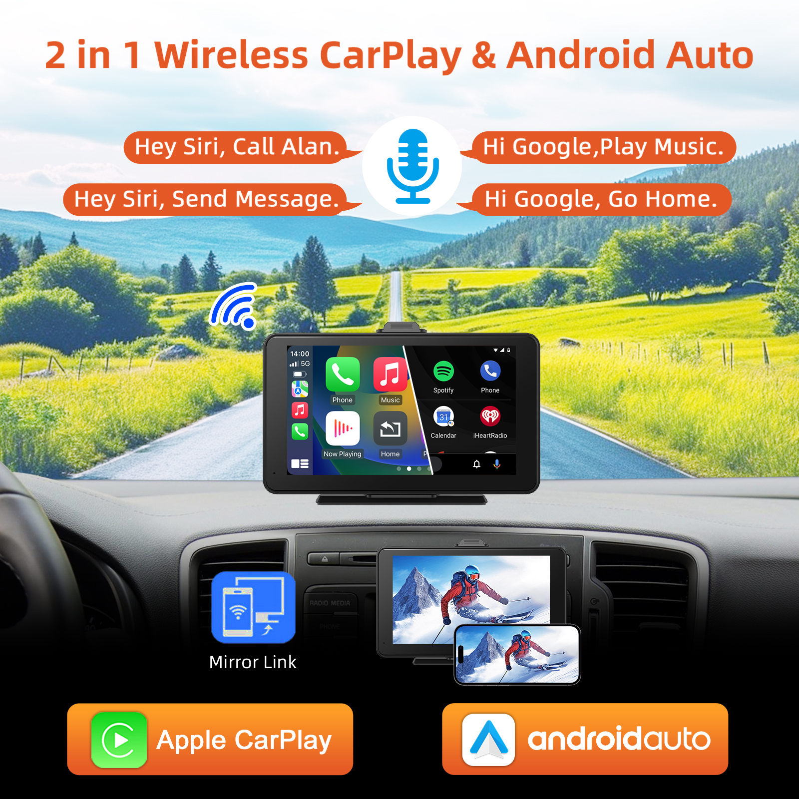 7 Inch HD IPS Touch Portable Car Screen with 1080P Backup Camera