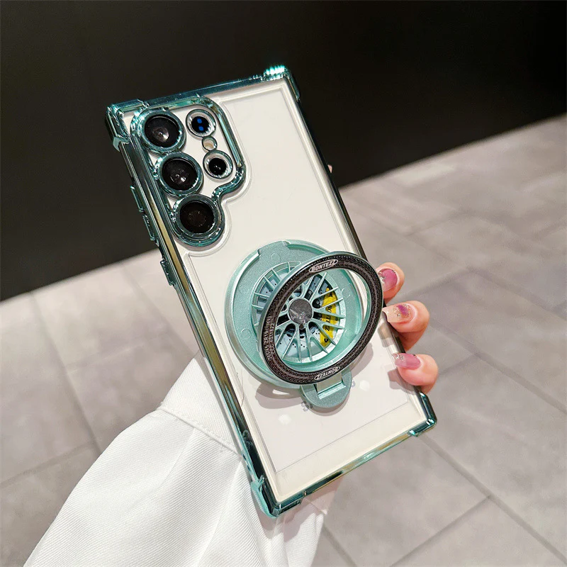 Samsung Galaxy Electroplated Four-corner Anti-fall Stress Relief Rotating Gyroscope Phone Case With Magnetic Bracket