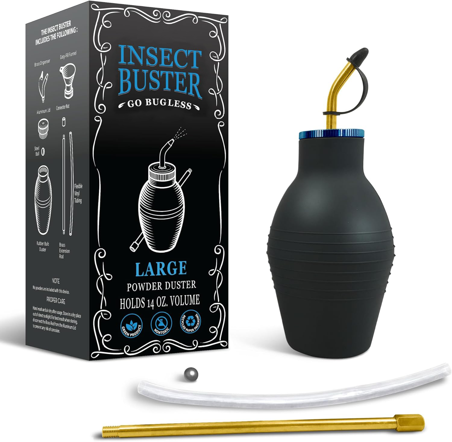 The Insect Buster - Bulb Duster, Sprayer, Applicator, Dispenser for Diatomaceous Earth and Other Powders - Effective Dust Application Tool