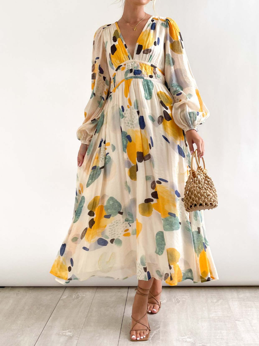 Elegant Floral Chiffon Midi Dress