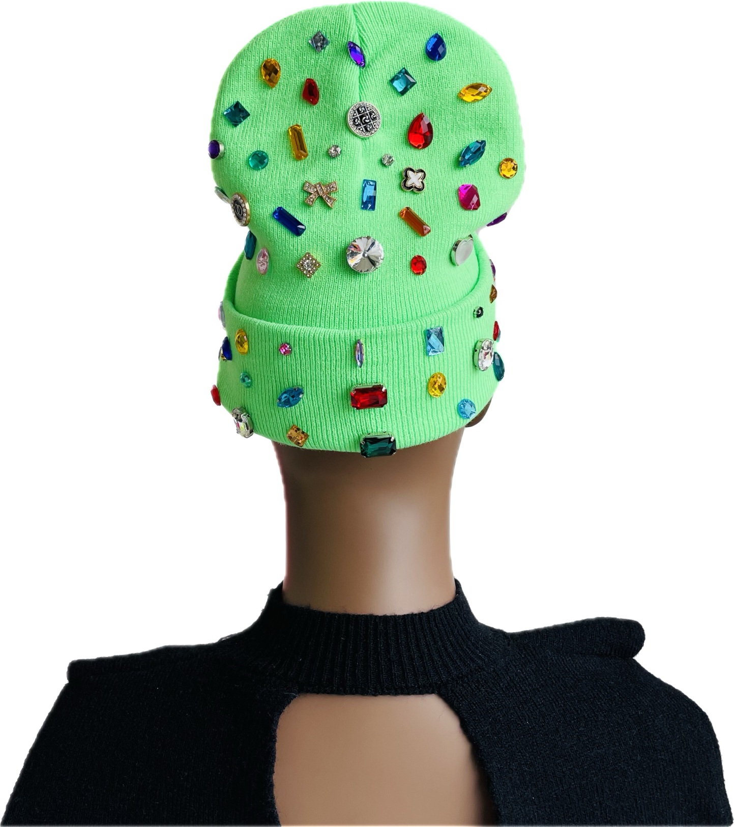 Fluorescent Green Bejeweled Beanie