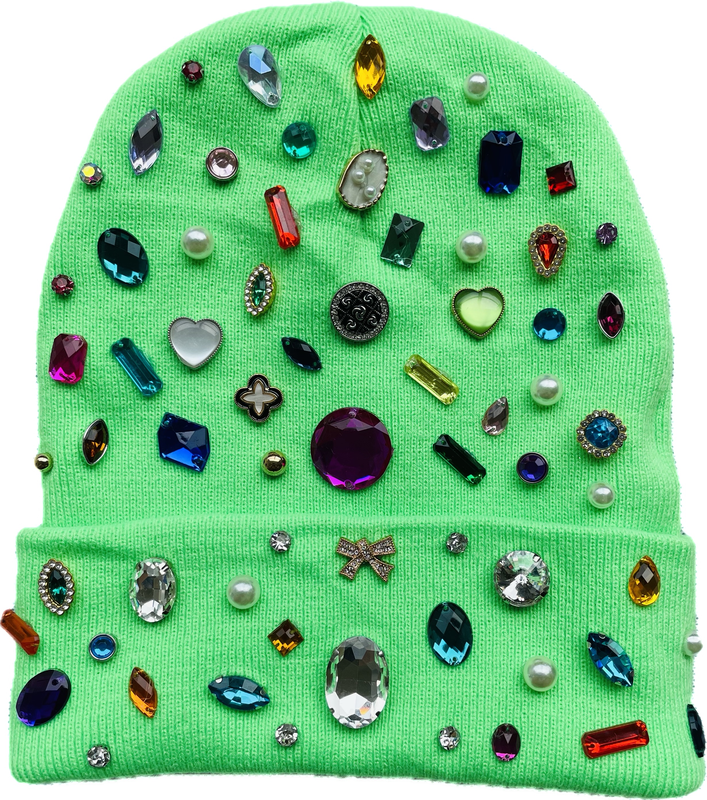 Fluorescent Green Bejeweled Beanie