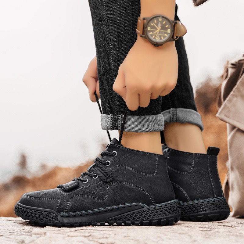 mens handmade cowhide no-glue orthopedic zip boots