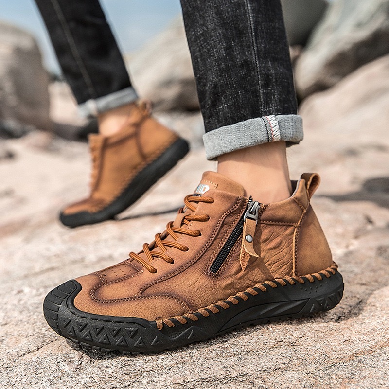 mens handmade cowhide no-glue orthopedic zip boots