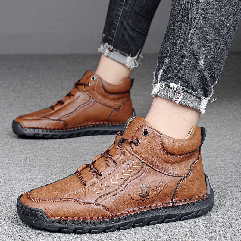mens genuine leather orthopedic boots
