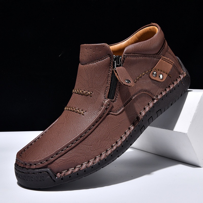 mens handmade genuine leather No-glue orthopedic boots