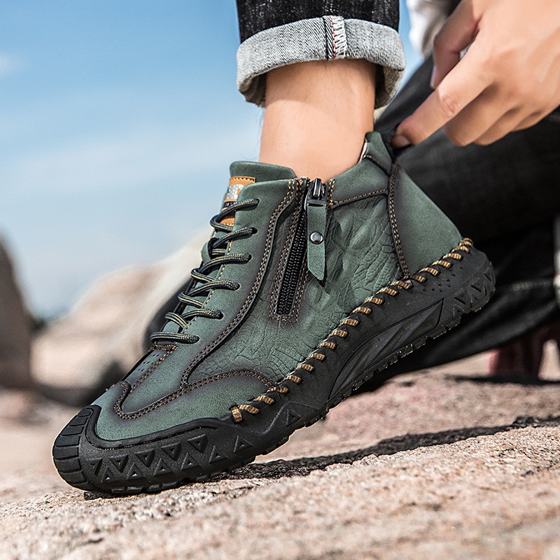 mens handmade cowhide no-glue orthopedic zip boots