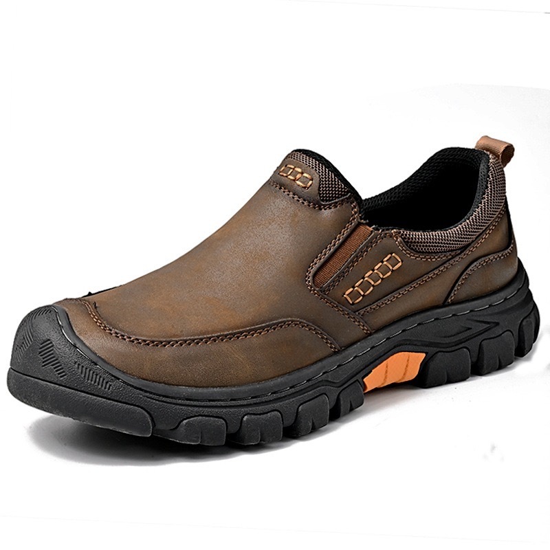 Men's Wide Toe Slip-On Leather Loafers | Arch Support & Anti-Collision Outdoor Shoes