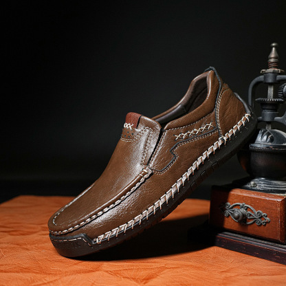 GARB Men’s Premium Leather Loafers - Arch Support & Wide Fit Slip-On Shoes