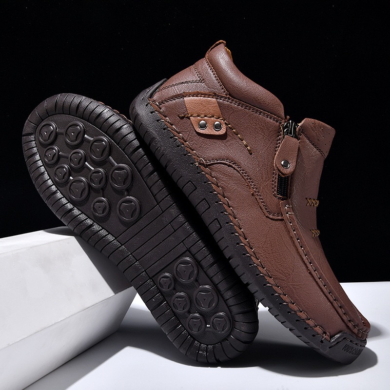 mens handmade genuine leather No-glue orthopedic boots