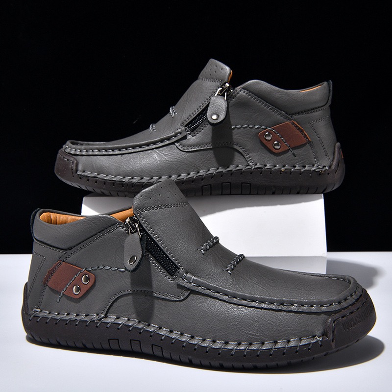 mens handmade genuine leather No-glue orthopedic boots