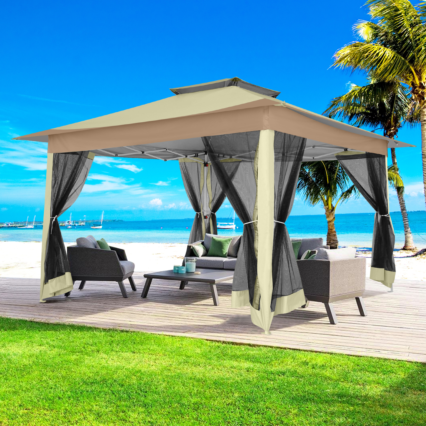 SANOPY 12x12 Outdoor Pop-up Gazebo Canopy with Mosquito Netting 2-Tiered Vented Top 3 Adjustable Height for Backyard, Garden, Lawn,Silver