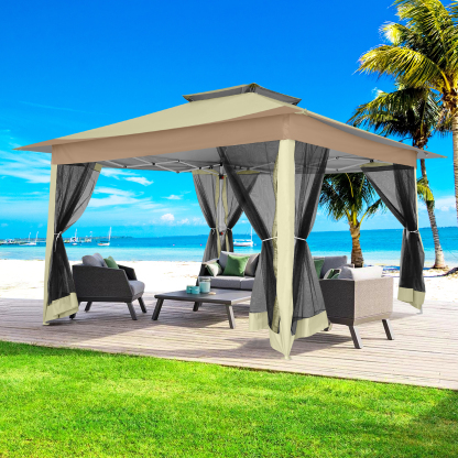 SANOPY 12x12 Outdoor Pop-up Gazebo Canopy with Mosquito Netting 2-Tiered Vented Top 3 Adjustable Height for Backyard, Garden, Lawn,Silver