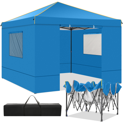SANOPY 10' x 10' Pop up Canopy Tent with 4 Removable Sidewalls, Outdoor Patio Gazebo Tent with Handbag for Camping, Silver White