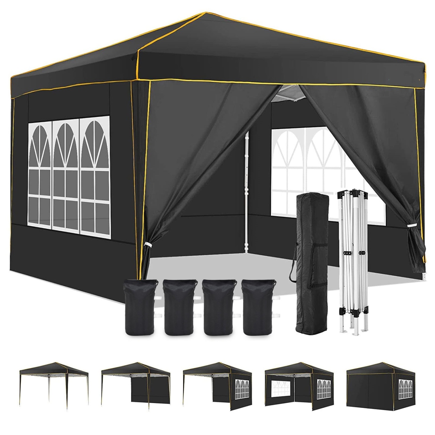 SANOPY 10' x 10' Pop up Canopy Tent with 4 Removable Sidewalls, Outdoor Patio Gazebo Tent with Handbag for Camping, Silver White