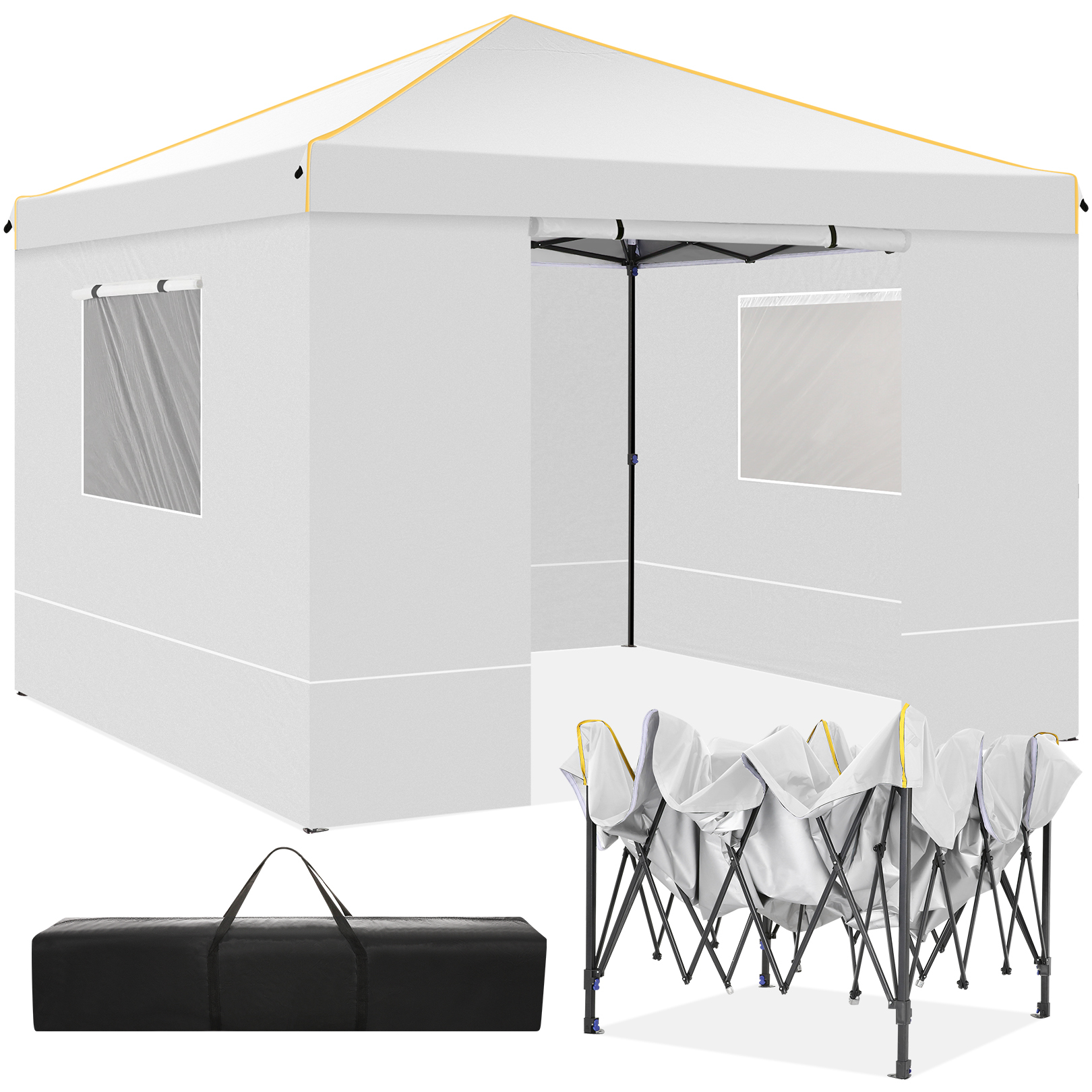 SANOPY 10' x 10' Pop up Canopy Tent with 4 Removable Sidewalls, Outdoor Patio Gazebo Tent with Handbag for Camping, Silver White