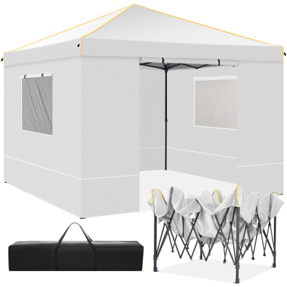 SANOPY 10' x 10' Pop up Canopy Tent with 4 Removable Sidewalls, Outdoor Patio Gazebo Tent with Handbag for Camping, Silver White